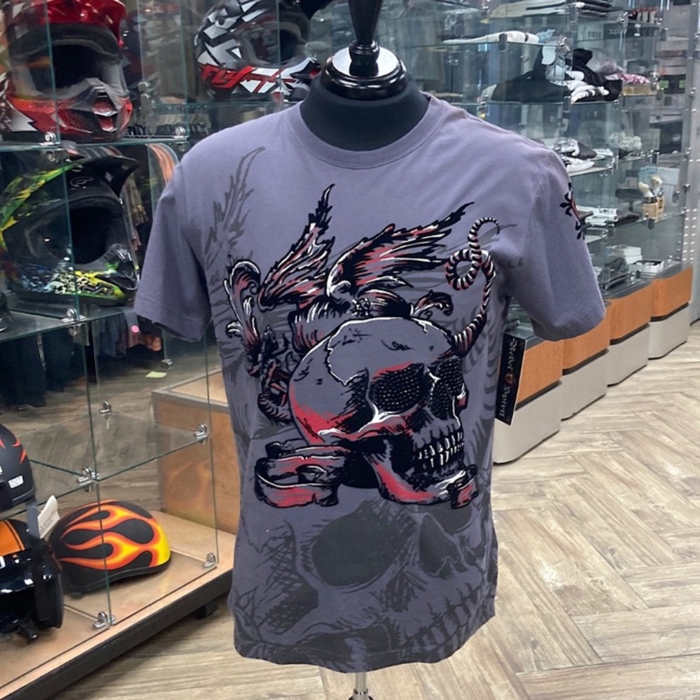 Men's Rebel Spirit Skull and Dragon T-Shirt, Size Large